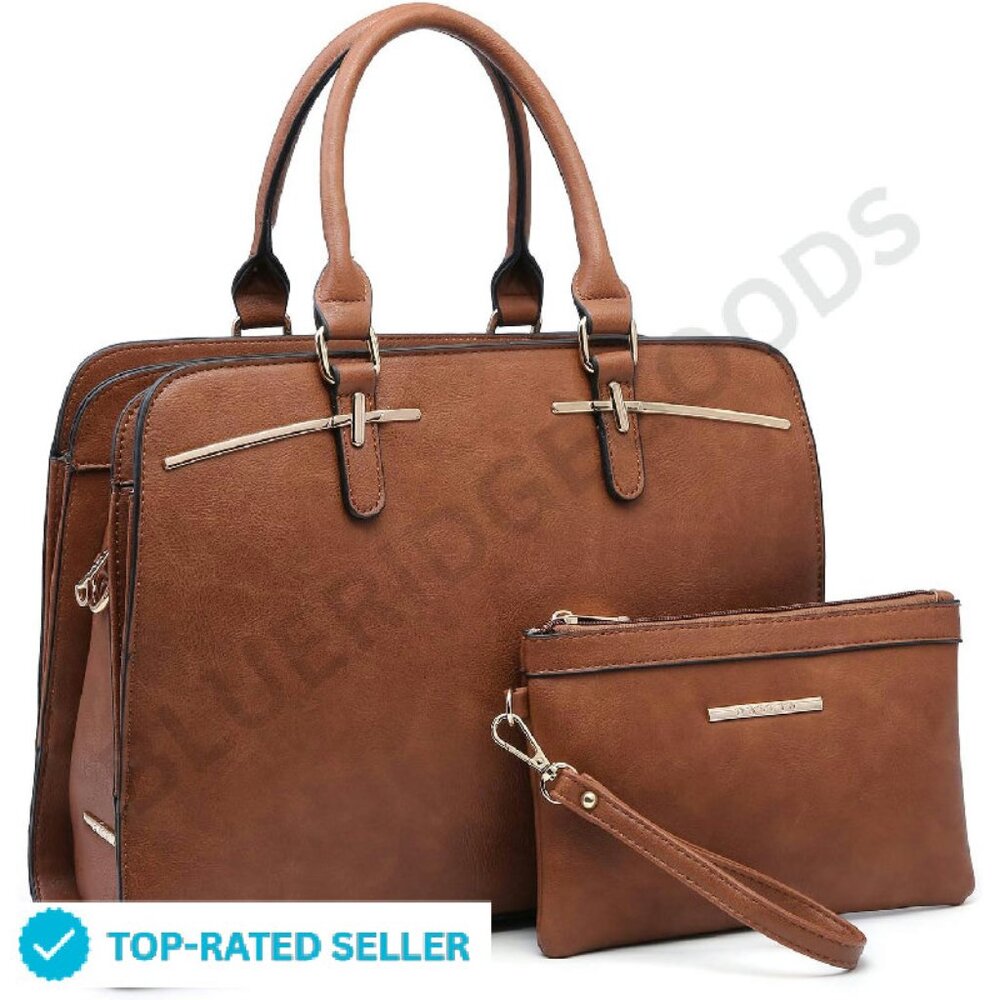 Leather Satchel Purse Set 2pcs Elegant Minimal Chic Shoulder Tote Hobo Bag